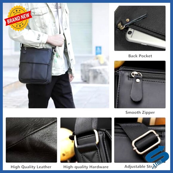 Genuine Leather Messenger Bag Crossbody Satchel Business Travel Work Purse - Picture 4 of 6